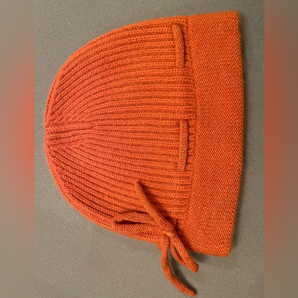 Cashmere Rib Orange Knit  Beanie